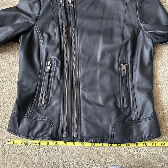 Joie Black Leather Short Round Neck Biker Asymmetric Zip Leather Jacket Sz Large - Picture 13 of 16